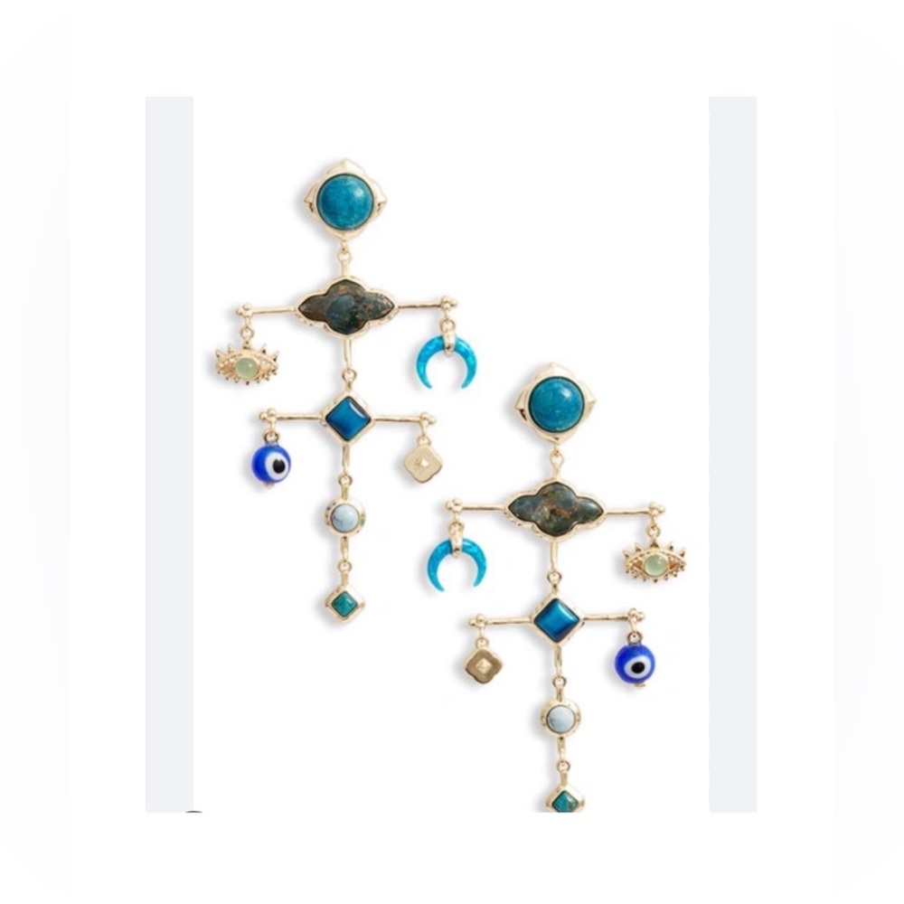 Kendra Scott Gemma Charm Statement Earrings in Gold Teal Mix 🧿💙✨